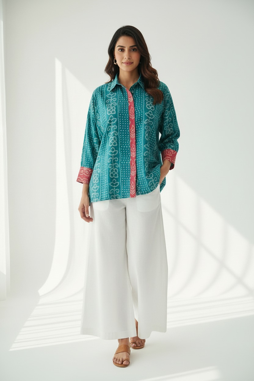 Bandhani Shirt with Palazzo & Kolhapuri