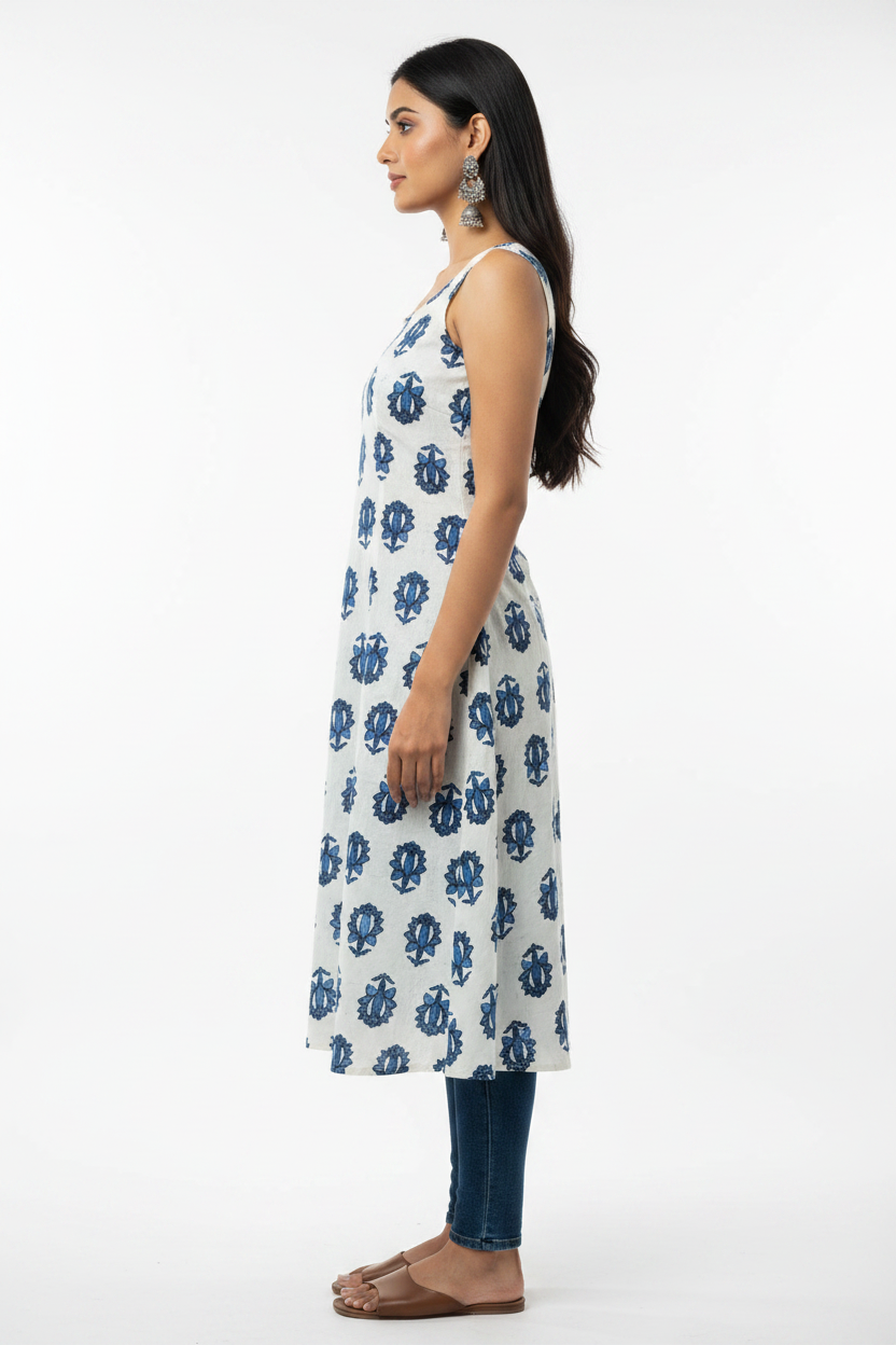 Indigo Kurti - Side with Jeans
